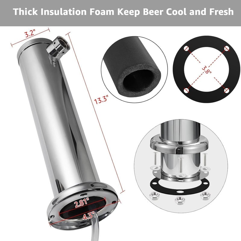 WELLBOM Single Beer Tap Tower, Draft Keg Tap Tower Brass Core Self-Closing Faucet Stainless Kegerator Tower Brewing Tower Kit with Kegerator Lines Parts - Image 5